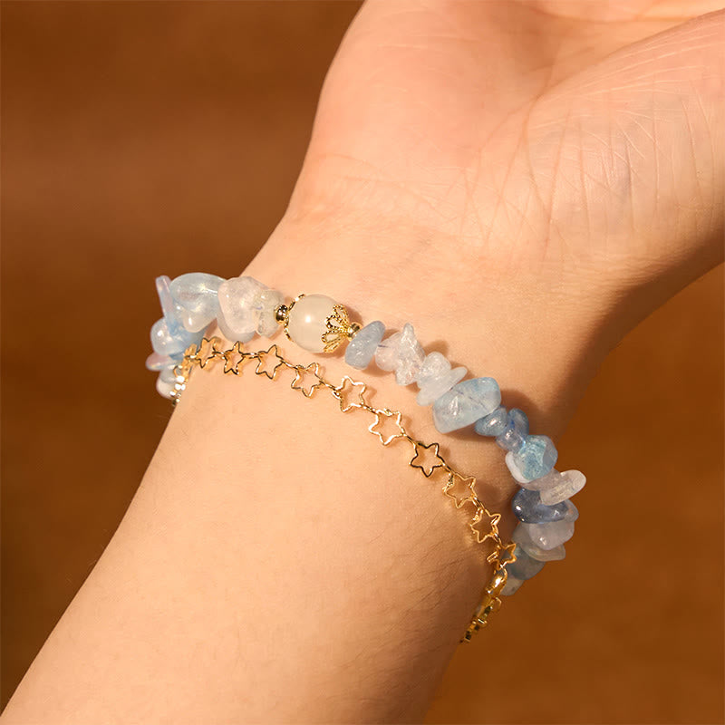 Fortune Jewel Aquamarine Gravel Design Star Healing Magnetic Buckle Bracelet