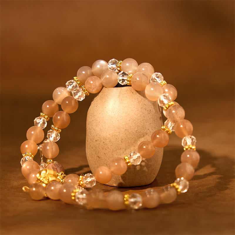 Fortune Jewel Sun Stone Crystal Peach Blossom Wealth Double Wrap Bracelet