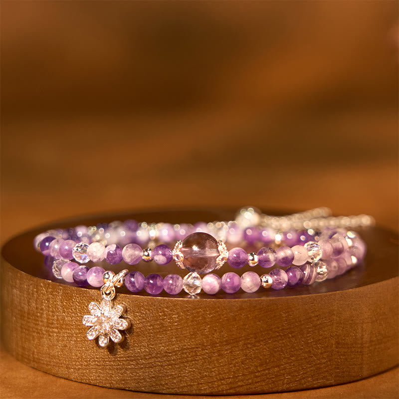 Fortune Jewel Amethyst Crystal Sunflower Spiritual Awareness Double Wrap Bracelet