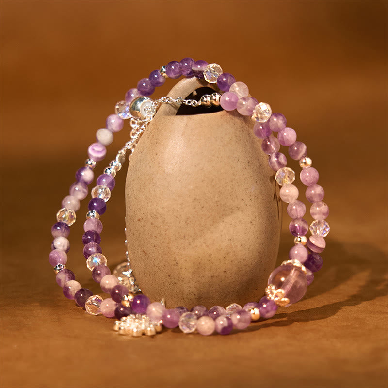 Fortune Jewel Amethyst Crystal Sunflower Spiritual Awareness Double Wrap Bracelet