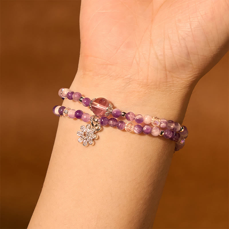 Fortune Jewel Amethyst Crystal Sunflower Spiritual Awareness Double Wrap Bracelet