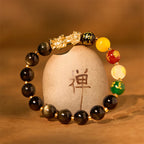 Fortune Jewel Natural Gold Sheen Obsidian PiXiu Five Directions Gods of Wealth Protection Bracelet