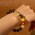 Fortune Jewel Natural Gold Sheen Obsidian PiXiu Five Directions Gods of Wealth Protection Bracelet