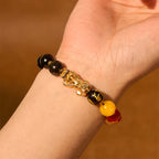 Fortune Jewel Natural Gold Sheen Obsidian PiXiu Five Directions Gods of Wealth Protection Bracelet