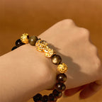 Fortune Jewel Natural Gold Sheen Obsidian PiXiu Om Mani Padme Hum Wealth Bracelet