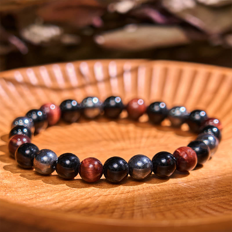 Fortune Jewel Natural Tiger's Eye Obsidian Hematite Positive Powerful Bracelet