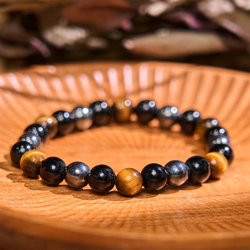 Fortune Jewel Natural Tiger's Eye Obsidian Hematite Positive Powerful Bracelet