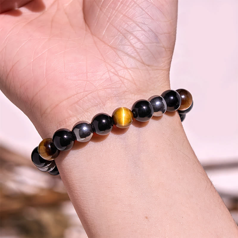 Fortune Jewel Natural Tiger's Eye Obsidian Hematite Positive Powerful Bracelet