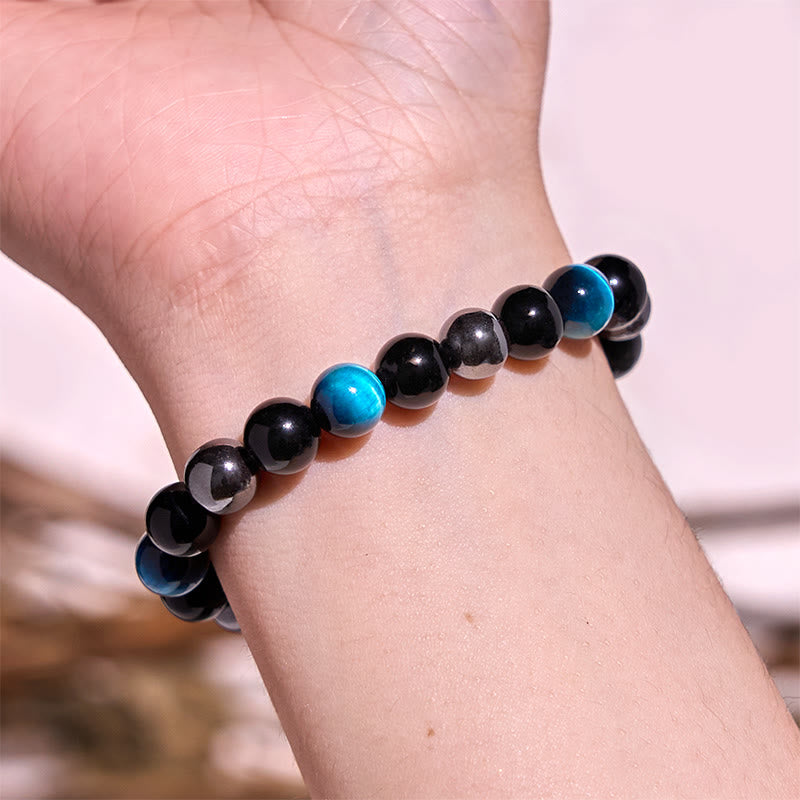 Fortune Jewel Natural Tiger's Eye Obsidian Hematite Positive Powerful Bracelet