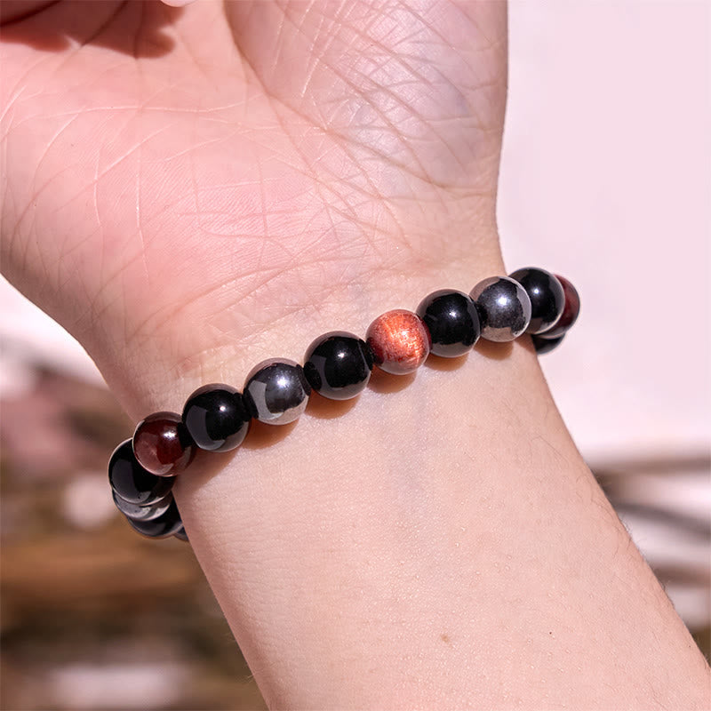 Fortune Jewel Natural Tiger's Eye Obsidian Hematite Positive Powerful Bracelet