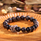 Fortune Jewel Silver Sheen Obsidian Dragon Protection Bracelet