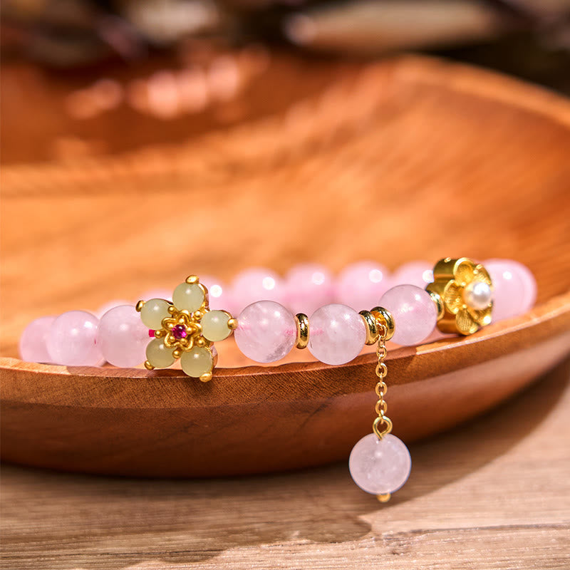 Fortune Jewel Pink Crystal Citrine Flower Warmth Bracelet