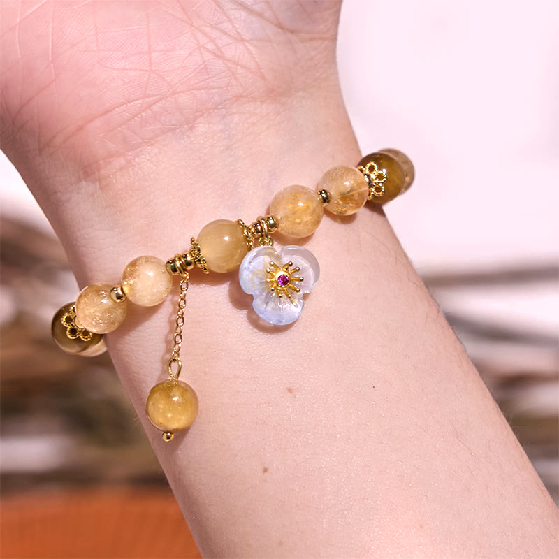 Fortune Jewel Citrine Tiger Eye Flower Charm Generosity Bracelet
