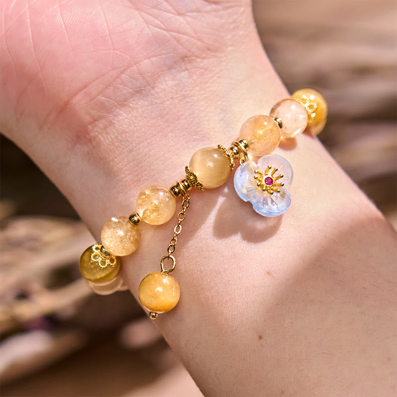 Fortune Jewel Citrine Tiger Eye Flower Charm Generosity Bracelet