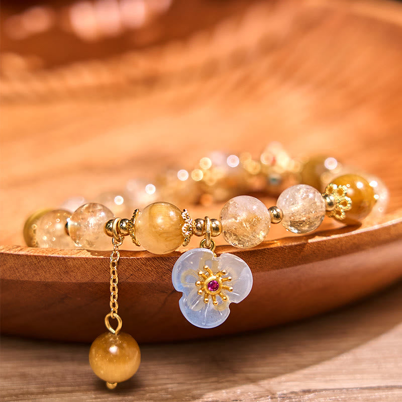 Fortune Jewel Citrine Tiger Eye Flower Charm Generosity Bracelet