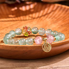 Fortune Jewel Natural Green Strawberry Quartz Soothing Fu Character Bracelet