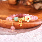 Fortune Jewel Natural Strawberry Quartz Blossom Fu Character Positivity Healing Bracelet