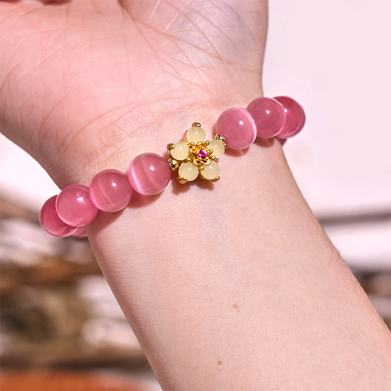 Fortune Jewel Cat's Eye Chrysoberyl Flower Love Bracelet