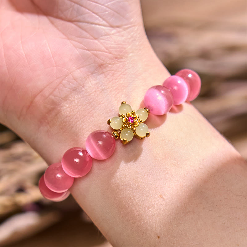 Fortune Jewel Cat's Eye Chrysoberyl Flower Love Bracelet