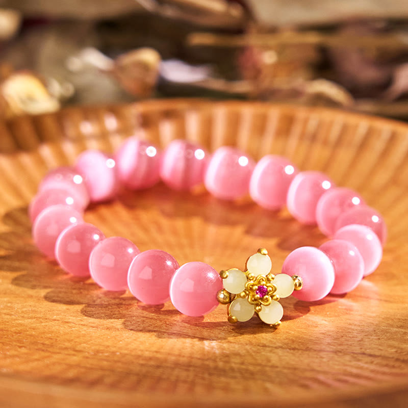 Fortune Jewel Cat's Eye Chrysoberyl Flower Love Bracelet