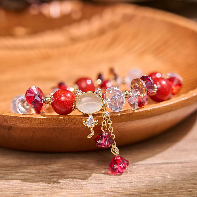 Fortune Jewel Amethyst Green Crystal Red Crystal Cat Balance Bracelet