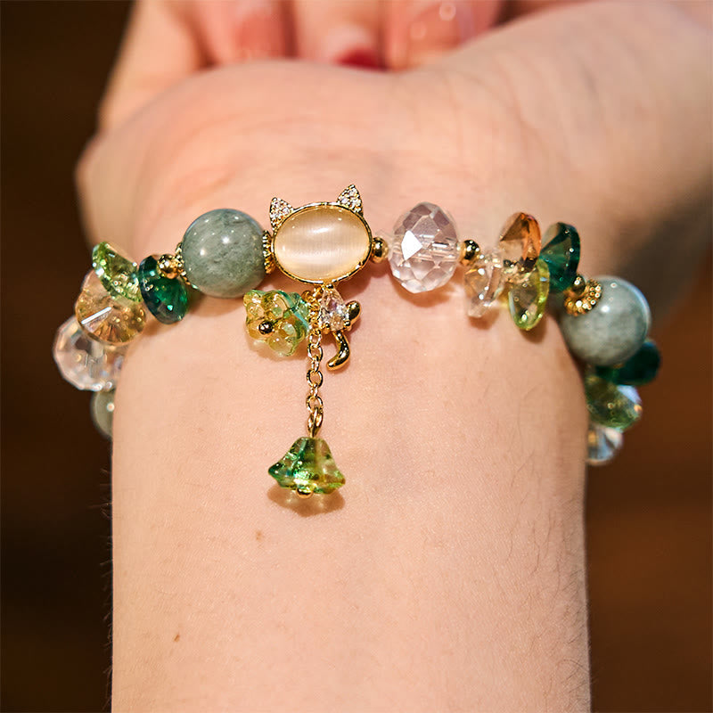 Fortune Jewel Amethyst Green Crystal Red Crystal Cat Balance Bracelet