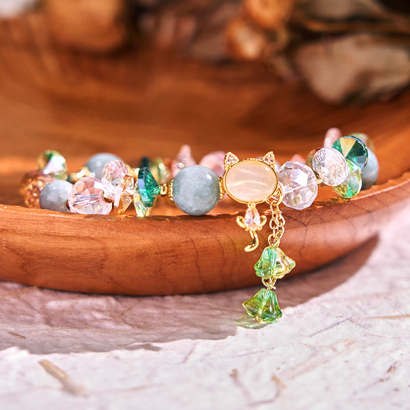 Fortune Jewel Amethyst Green Crystal Red Crystal Cat Balance Bracelet