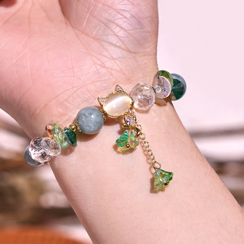 Fortune Jewel Amethyst Green Crystal Red Crystal Cat Balance Bracelet