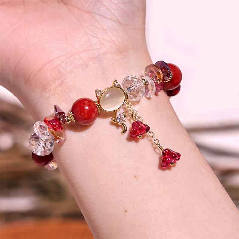 Fortune Jewel Amethyst Green Crystal Red Crystal Cat Balance Bracelet