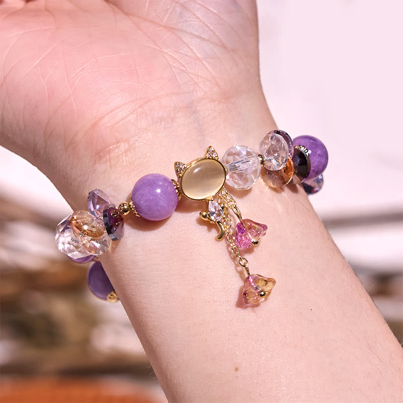 Fortune Jewel Amethyst Green Crystal Red Crystal Cat Balance Bracelet