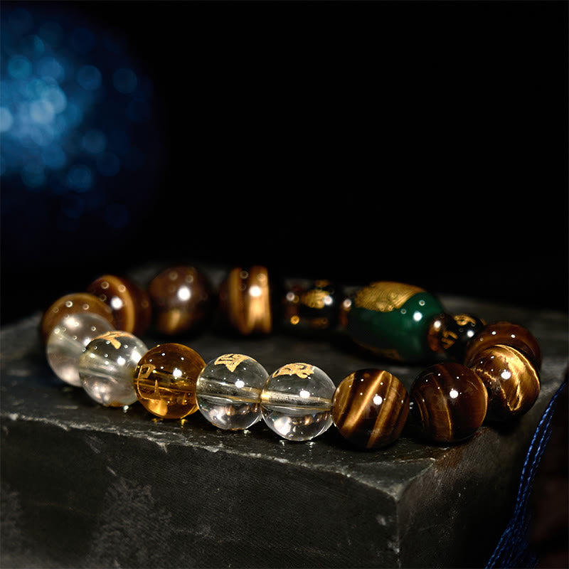 Fortune Jewel Chinese Zodiac Tiger Eye White Crystal Courage Bracelet