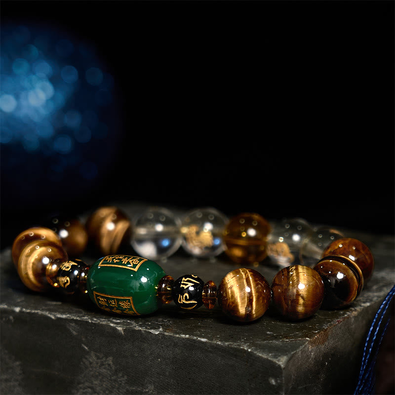 Fortune Jewel Chinese Zodiac Tiger Eye White Crystal Courage Bracelet