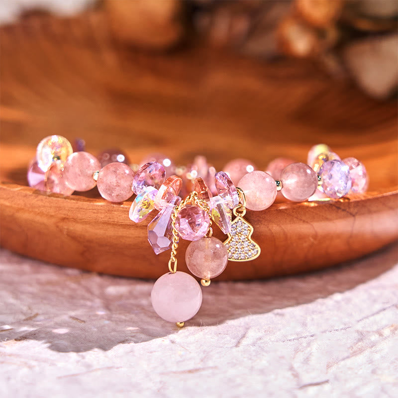 Fortune Jewel Strawberry Quartz Crystal Gourd Positive Bracelet