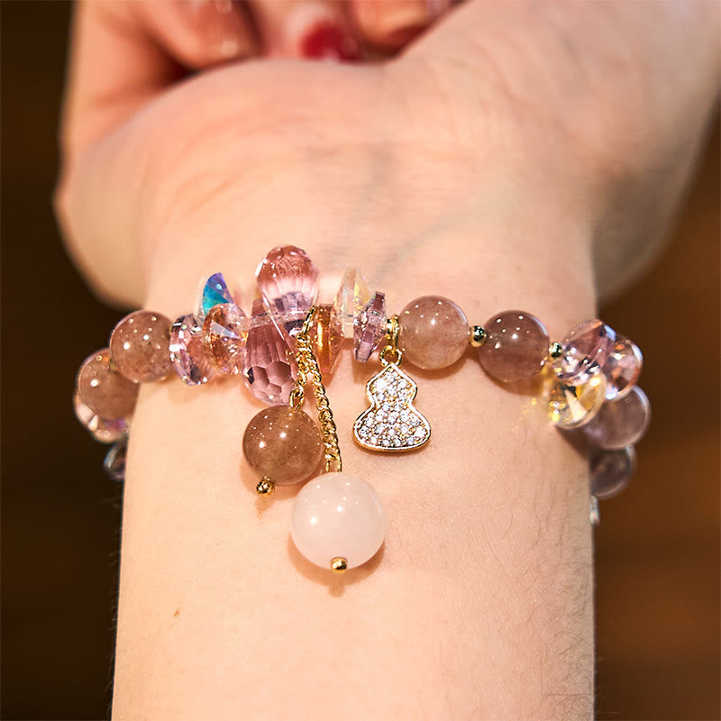 Fortune Jewel Strawberry Quartz Crystal Gourd Positive Bracelet