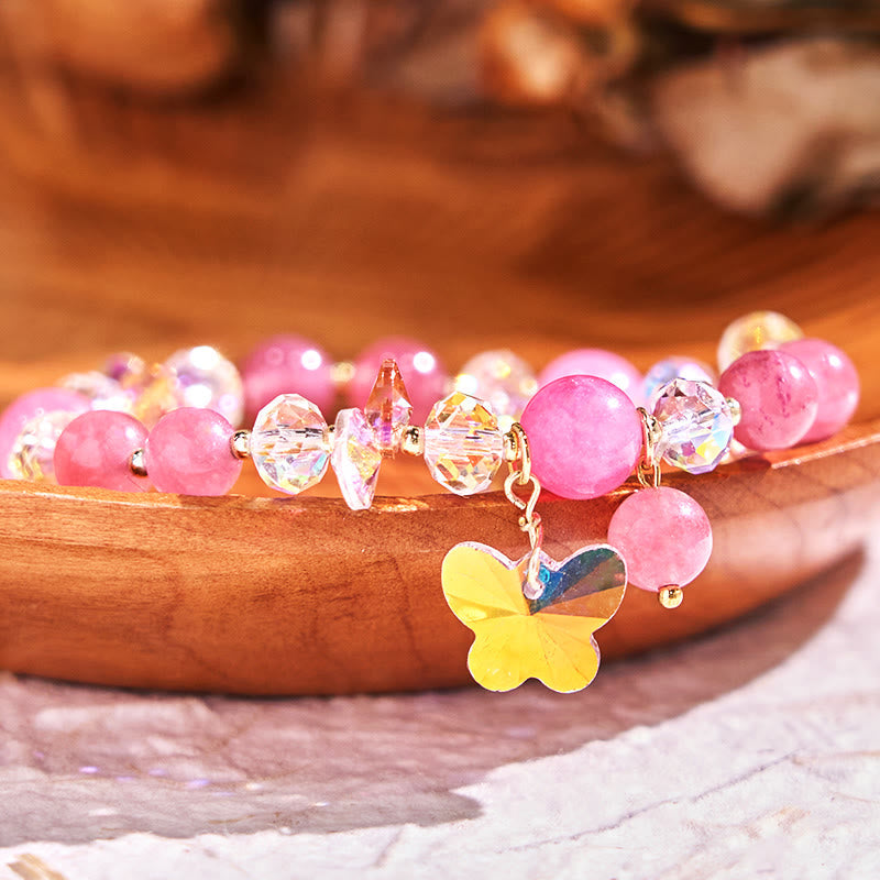 Fortune Jewel Strawberry Quartz White Crystal Pink Crystal Butterfly Love Bracelet