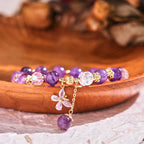 Fortune Jewel Natural Amethyst Crystal Spiritual Butterfly Charm Bracelet