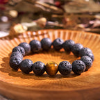 Fortune Jewel Lava Rock Tiger Eye Stone Peace Healing Bracelet