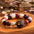 Fortune Jewel Small Leaf Red Sandalwood Ebony Wood Cute Cat Engraved Protection Bracelet