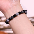 Fortune Jewel Black Obsidian Lava Rock Stone Yin Yang Strength Bracelet