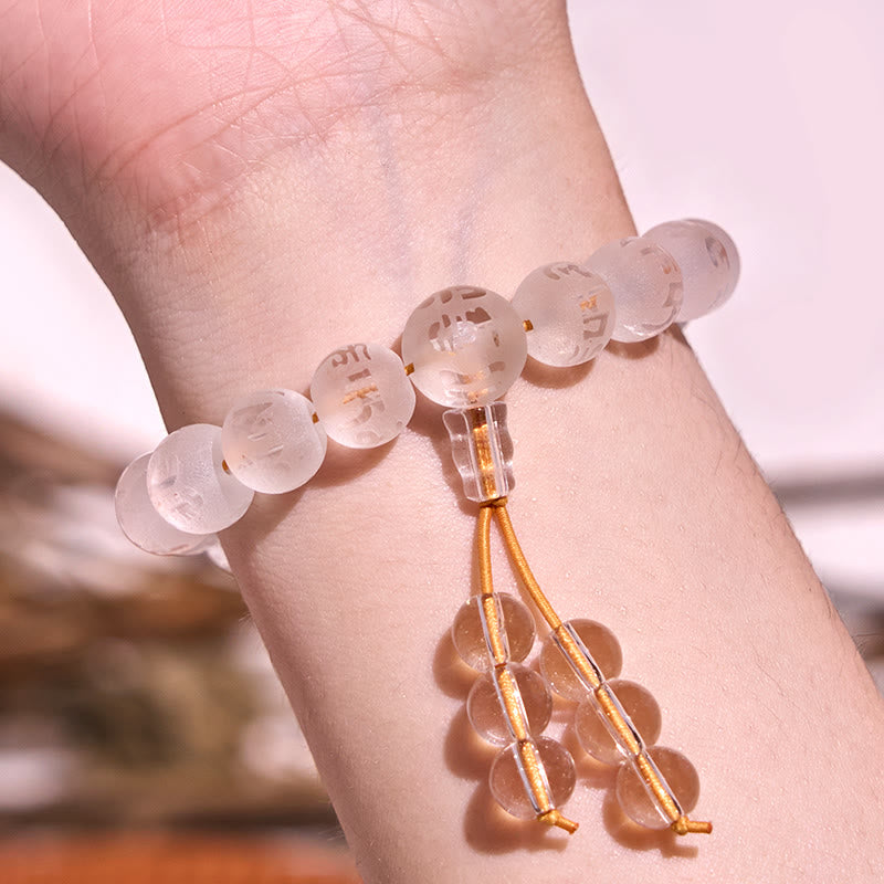 Fortune Jewel Tibet White Crystal Black Onyx Om Mani Padme Hum Meditation Bracelet