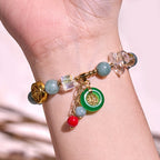 Fortune Jewel Strawberry Quartz Jade Fu Character Charm Healing Bracelet