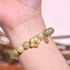 Fortune Jewel Green Jade Flower Fu Character Charm Luck Bracelet