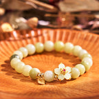 Fortune Jewel Green Jade Flower Fu Character Charm Luck Bracelet