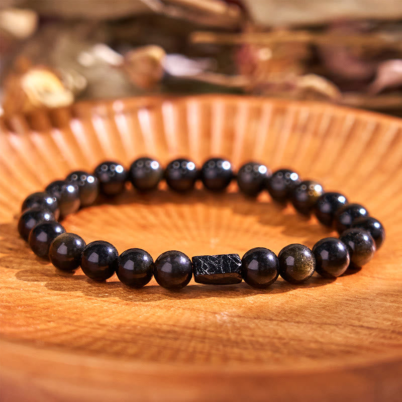 Fortune Jewel Gold Sheen Obsidian Black Tourmaline Wealth Bracelet