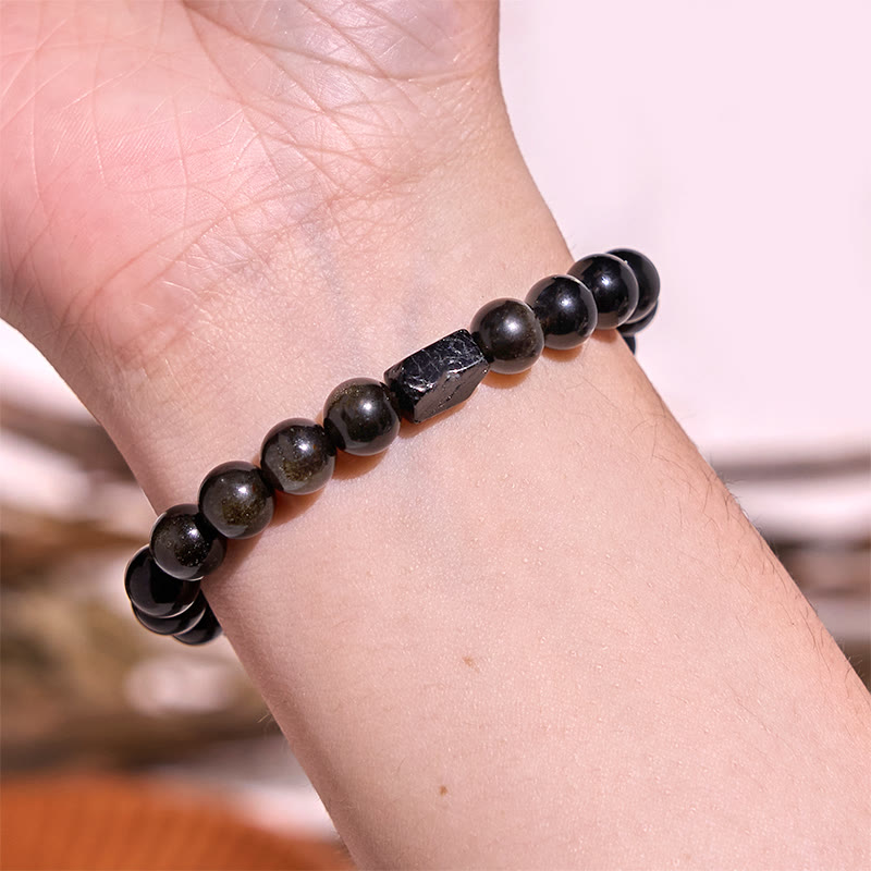 Fortune Jewel Gold Sheen Obsidian Black Tourmaline Wealth Bracelet