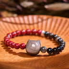 Fortune Jewel Black Obsidian Cinnabar Silver Sheen Obsidian Cat Fulfilment Bracelet