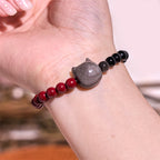 Fortune Jewel Black Obsidian Cinnabar Silver Sheen Obsidian Cat Fulfilment Bracelet