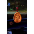 Fortune Jewel Peach Wood Cinnabar Om Mani Padme Hum Chinese Zodiac Black String Necklace Pendants