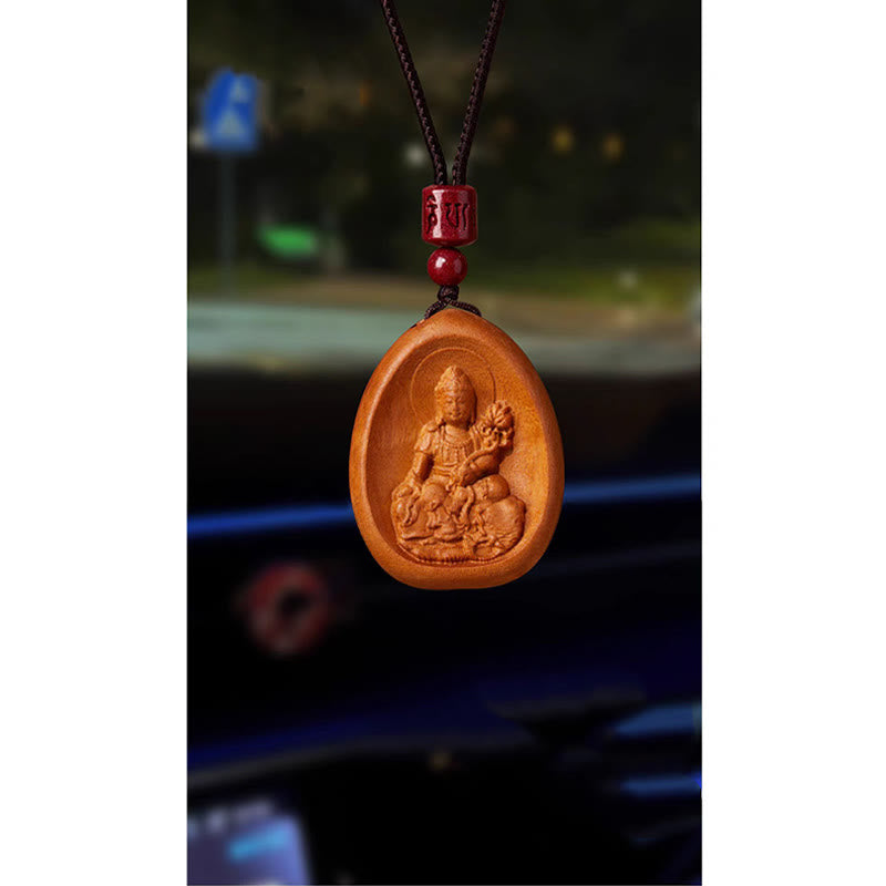 Fortune Jewel Peach Wood Cinnabar Om Mani Padme Hum Chinese Zodiac Black String Necklace Pendants