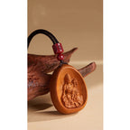 Fortune Jewel Peach Wood Cinnabar Om Mani Padme Hum Chinese Zodiac Black String Necklace Pendants